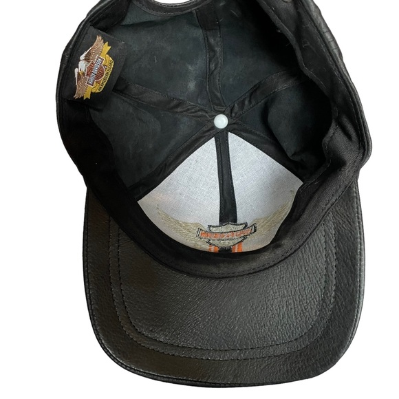 Vintage Genuine Leather Harley Davidson Strap-back  Motorcycle Riding Hat Cap - Picture 16 of 16